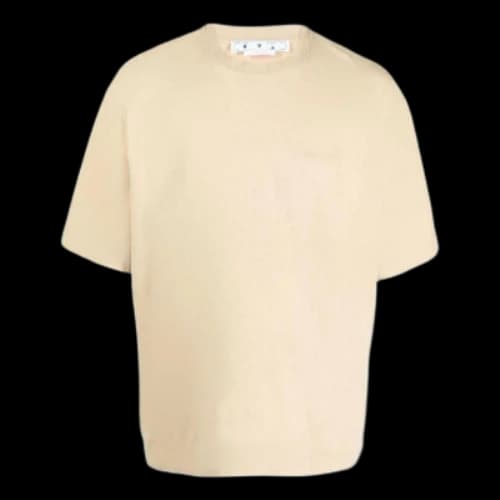 Off-White Stripe Round Neck Short Sleeve Beige T-Shirt