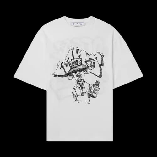 Off-White FW22 Cartoon Printing Round Neck Short Sleeve Loose Fit White T-Shirt