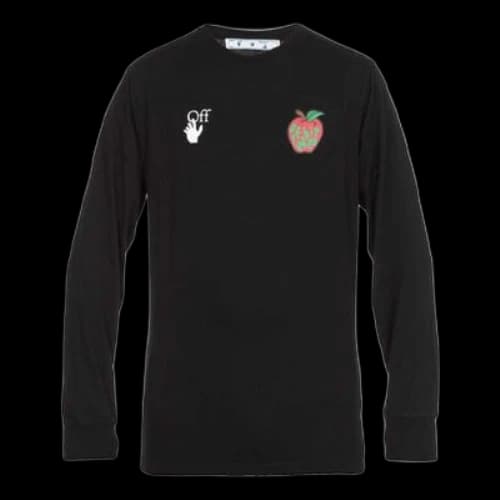 Off-White Cotton Classic Logo Apple Printing Round Neck Long Sleeves Black