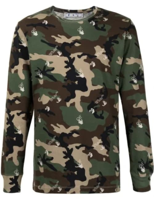 OFF-WHITE Camouflage Swimming Man Print L/S T-shirt Green