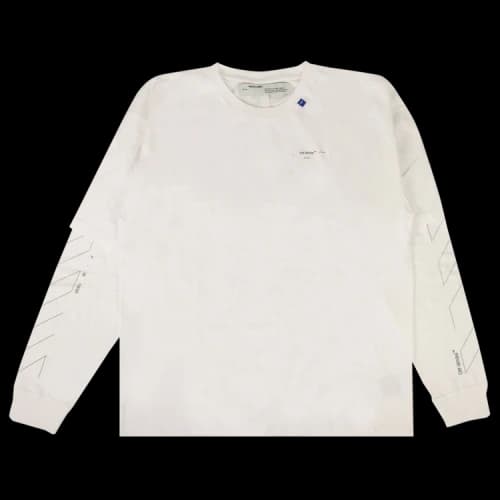 Off-White SS21 Logo Twill Printing Long Sleeves Creamy White T-Shirt