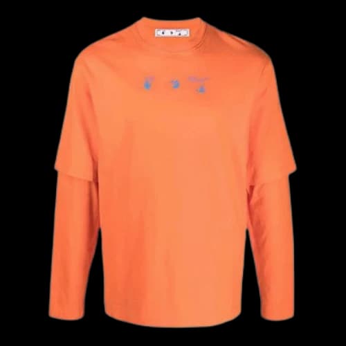 Off-White FW21 Logo Round Neck Pullover Printing Long Sleeves Loose Fit Orange T-Shirt