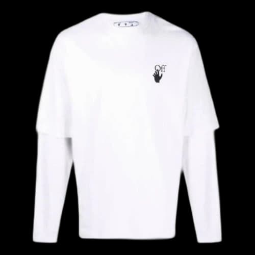 Off-White Logo Pattern Printing Round Neck Long Sleeves Version White T-Shirt