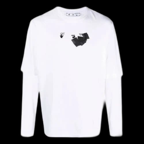 Off-White Arrow Pattern Printing Double Layer Sleeve Long Sleeves Loose Fit White T-Shirt