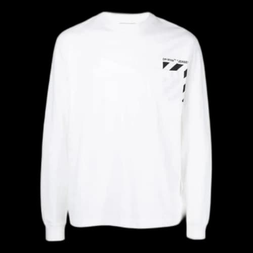 Off-White SS22 Stripe Logo Printing Pullover Round Neck Long Sleeves White T-Shirt