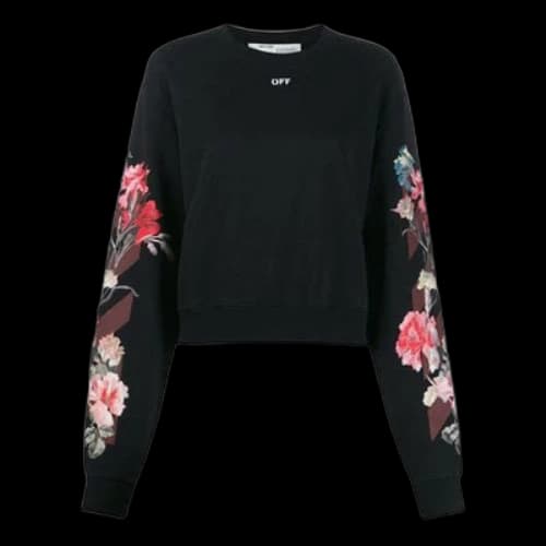 Off-White Logo Flowers Printing Long Sleeves Hoodie Black (Women's)