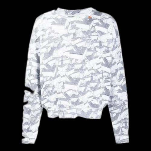 Off-White Cotton Geometry Pattern Full Print Round Neck Long Sleeves White