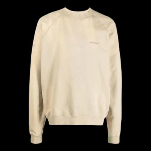 Off-White FW22 Logo Embroidered Stripe Round Neck Long Sleeves Beige