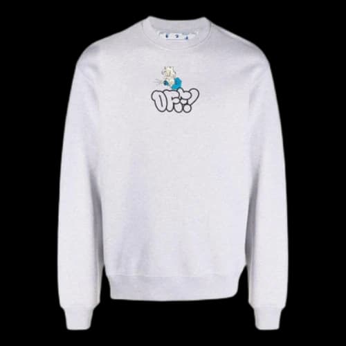 Off-White SS22 Logo Cartoon Printing Round Neck Pullover Loose Fit Gray