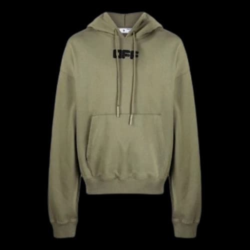 Off-White FW21 Chest Logo Printing Drawstring Hood Long Sleeves Loose Fit Green