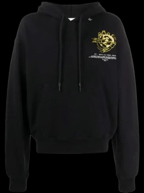 OFF-WHITE Logo Print L/S Hoodie Black Yellow