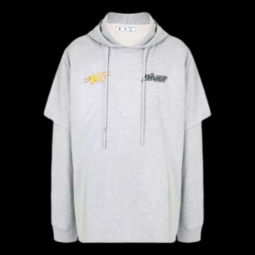 Off-White FW20 Pivo Flash Logo Applique Hooded Sweater Men's Grey