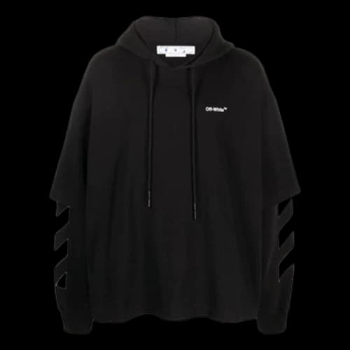 Off-White Solid Color Stripe Printing Design Hooded Long Sleeves Black
