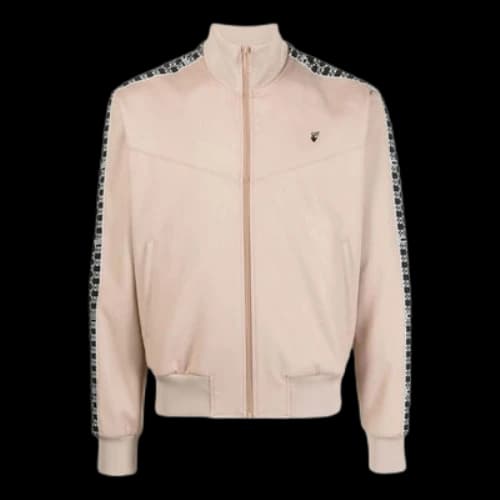 Off-White SS22 Stripe Splicing High Collar Zipper Long Sleeves Version Khaki Jacket