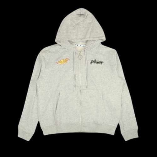 Off-White FW20 Logo Printing Zipper Hooded Jacket Men Grey