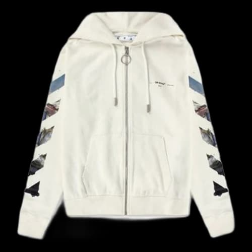 Off-White Zipped Up Printed Hooded sweater Men White