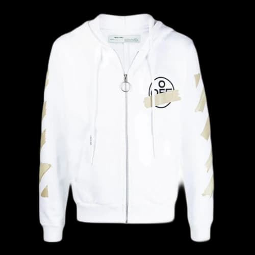 OFF-WHITE Tape Diag Arrows Zip Up Hoodie White