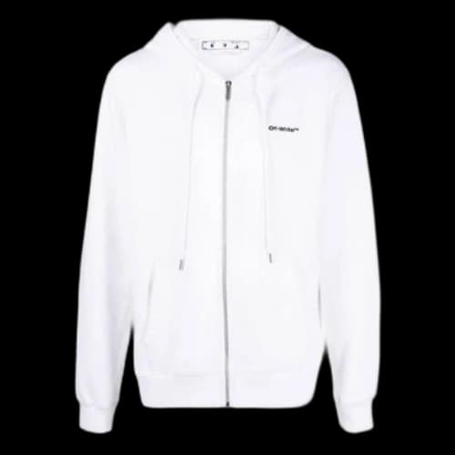 Off-White SS22 Solid Color Logo Printing Zipper Hooded Long Sleeves Version White Jacket