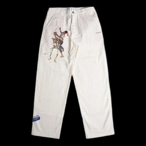 Off-White Printing Straight Long Pants Loose Fit White