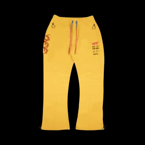 Off-White Industr Y013 Panelled Logo Printing Drawstring Sports Long Pants Yellow