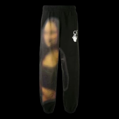Off-White Mona Lisa Applique Logo Sports Pants Men's Black