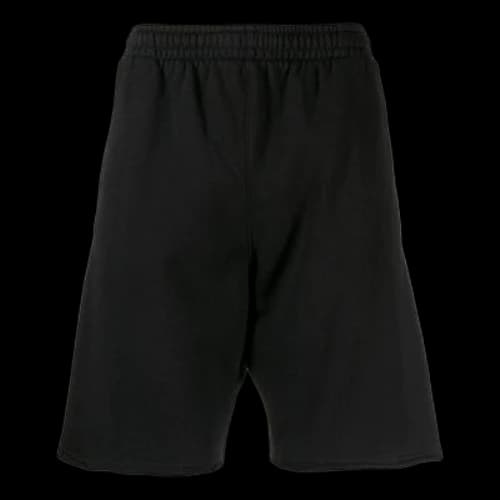 Off-White Solid Color Back Printing Pattern Elastic Waistband Straight Shorts Black