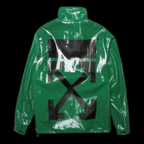 Off-White Back Printing Half Zipper Stand Collar Loose Fit Green