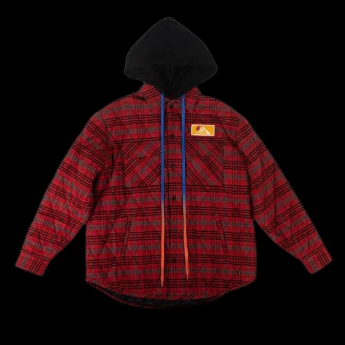 Off-White Mens Loose Padded Flannel Plaid Hooded Shirt Jacket