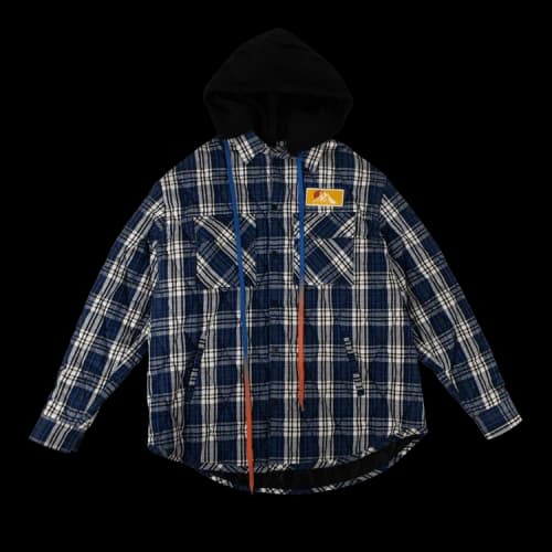 Off-White flannel Plaid Hooded Jacket Blue