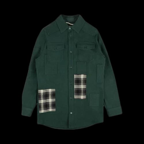Off-White Plaid Design Shirt Jacket Green
