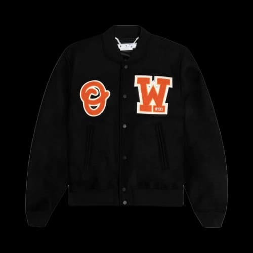 Off-White OW Patch Varsity Jacket 'Black/Orange'