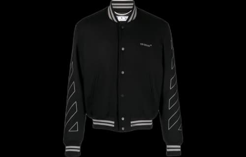 OFF-WHITE Diagonal Outline Logo-Embroidered Wool Varsity Jacket Black