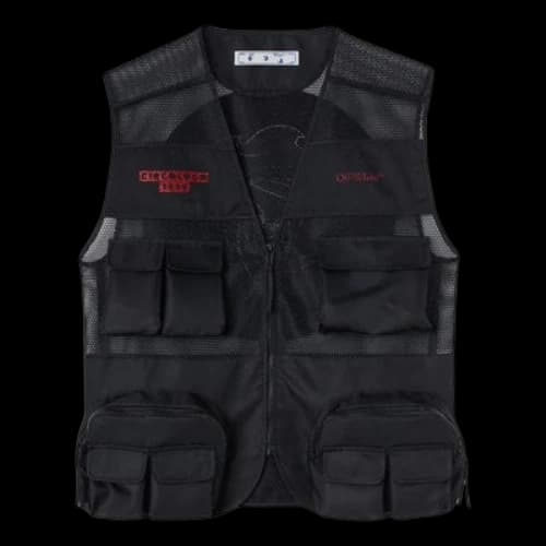 Off-White Mesh Splicing V Neck Multiple Pockets Sleeveless Zipper Jacket Creamy White