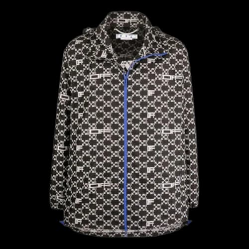 Off-White SS22 Geometry Pattern Full Print Stand Collar Hooded Jacket Version Autumn Black