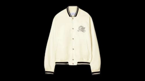 OFF-WHITE Off Italic Linen Souvenir Varsity Jacket Neutrals