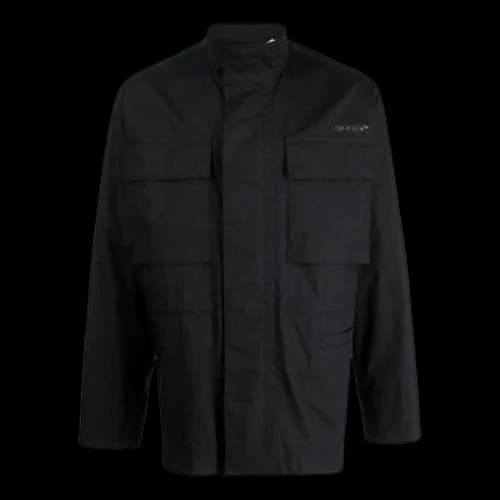 Off-White FW22 Solid Color Pocket Zipper Back Printing Black Jacket