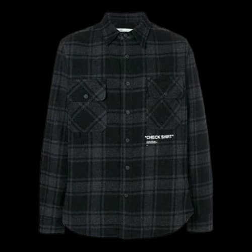 Off-White flannel Basic Loose Plaid Shirt Black Gray