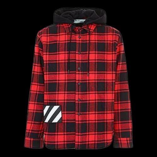 Off-White Plaid Splicing hooded Shirt Red Black Plaid 'Red Black'