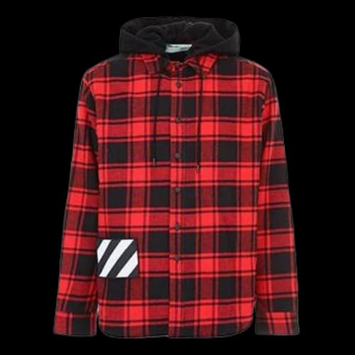 Off-White Contrasting Colors Plaid hooded Shirt Red
