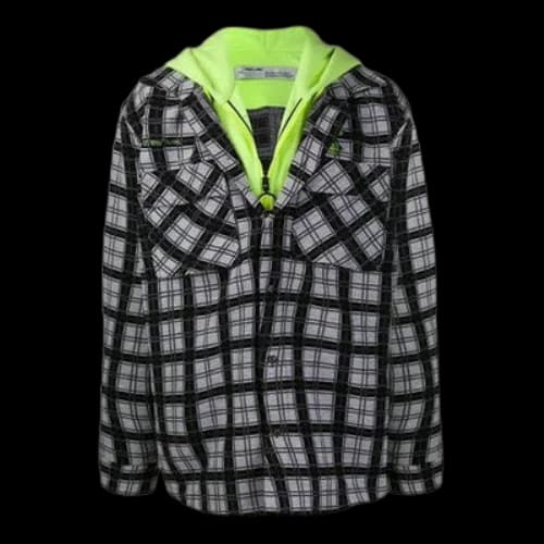 Off-White Plaid hooded Long Sleeves Shirt Loose Fit Black