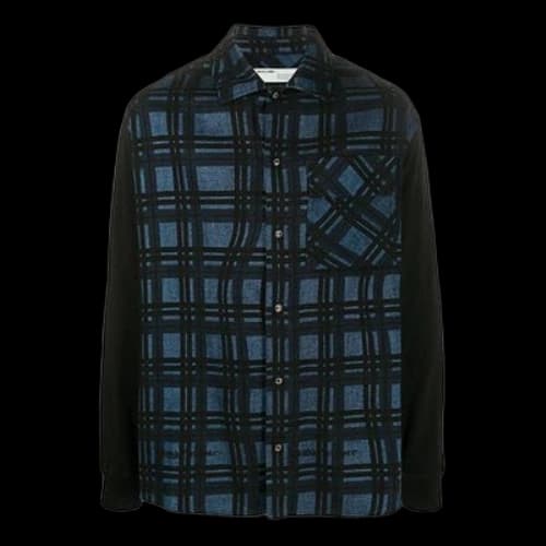 Off-White Back Arrow Printing Plaid Shirt Navy Blue