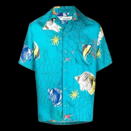 Off-White SS20 Blue Fishnet Bowling Short Sleeve Shirt