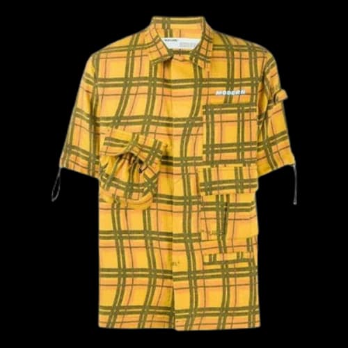 Off-White Plaid Pocket Short Sleeve Shirt Version Yellow