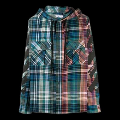 Off-White Plaid Printing Asymmetric hooded Shirt Blue