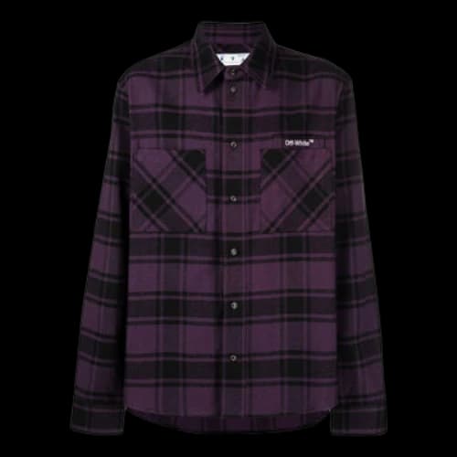 Off-White Logo Printing Plaid Long Sleeves Dark Purple Shirt