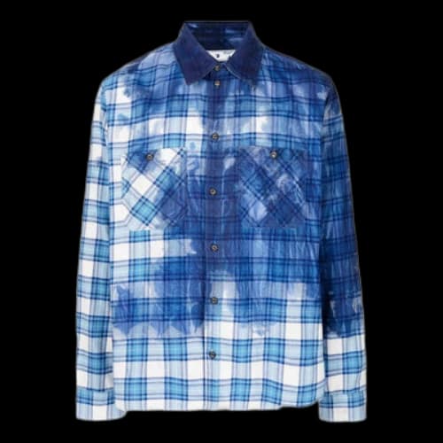 Off-White FW22 Paint Splash Effect Plaid Long Sleeves Blue Shirt