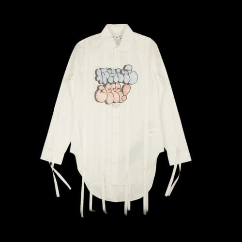 Off-White SS21 Graffiti Logo Printing Long Sleeves Shirt White