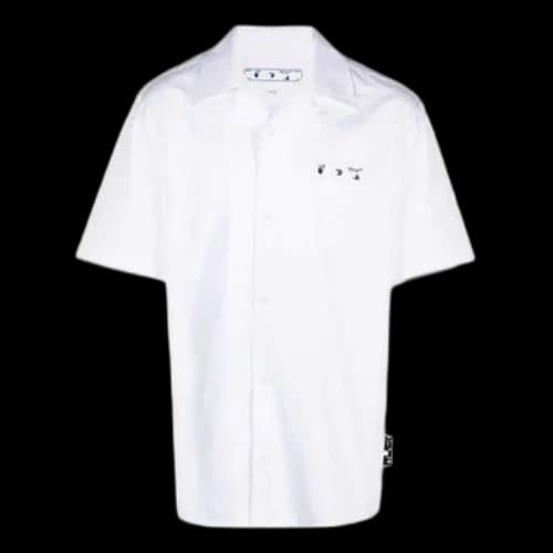 Off-White SS21 Logo Printing lapel Short Sleeve Shirt Version White