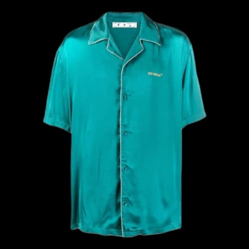 Off-White FW22 Solid Color Minimalistic Satin Short Sleeve Blue Shirt