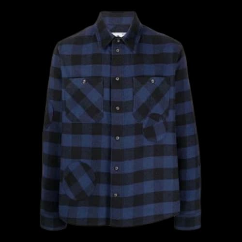 Off-White flannel Plaid Long Sleeves Shirt Loose Fit Blue
